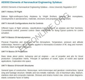 AE8302 Elements of Aeronautical Engineering Syllabus