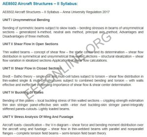 AE8502 Aircraft Structures - II Syllabus