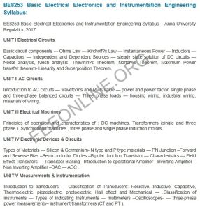 BE8253 Basic Electrical Electronics and Instrumentation Engineering Syllabus