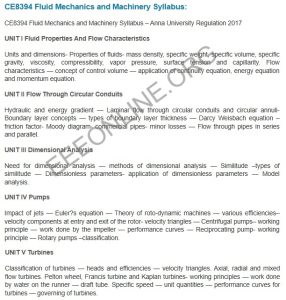 CE8394 Fluid Mechanics and Machinery Syllabus