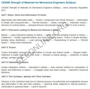 CE8395 Strength of Materials for Mechanical Engineers Syllabus