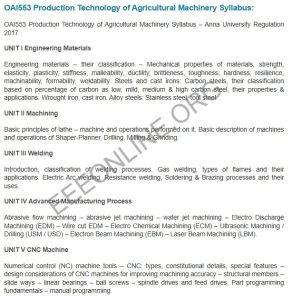 OAI553 Production Technology of Agricultural Machinery Syllabus