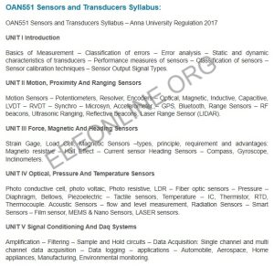 OAN551 Sensors and Transducers Syllabus