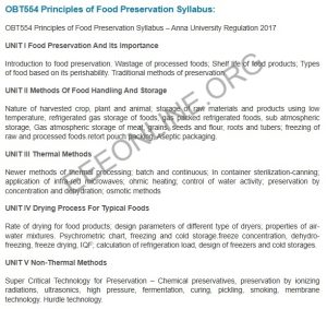 OBT554 Principles of Food Preservation Syllabus