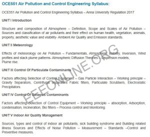 OCE551 Air Pollution and Control Engineering Syllabus