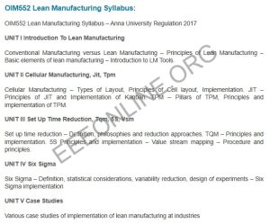 OIM552 Lean Manufacturing Syllabus