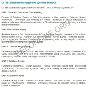 OIT551 Database Management Systems Syllabus