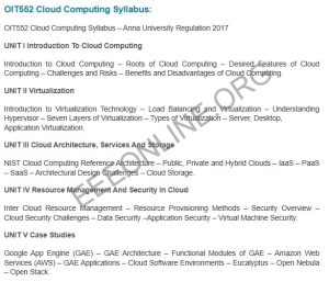 OIT552 Cloud Computing Syllabus