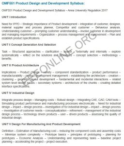 OMF551 Product Design and Development Syllabus