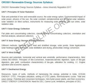 ORO551 Renewable Energy Sources Syllabus