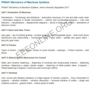 PR8451 Mechanics of Machines Syllabus.